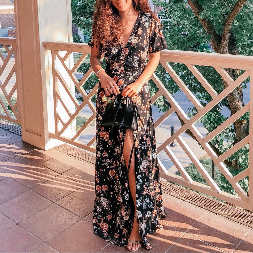Lulus Divine Days Floral Print wrap maxi dress